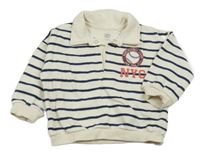 Smetanovo-tmavomodrá pruhovaná mikina s límečkem F&F