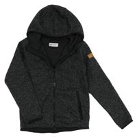 Černo-šedá melírovaná pletená thermo propínací mikina s kapucí H&M