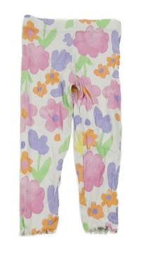 Bílo-barevné květované žebrované legíny Primark