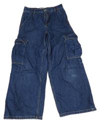 Tmavomodré široké rifle s kapsami Zara