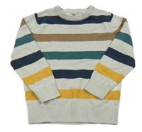 Šedo-tmavomodro-zeleno-žlutý pruhovaný lehký svetr C&A