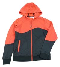 Neonově korálovo-šedá sportovní propínací mikina s kapucí 