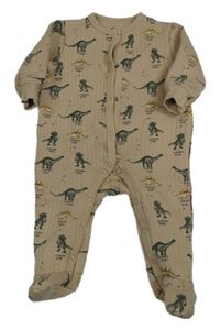 Béžový teplákový overal s dinosaury 