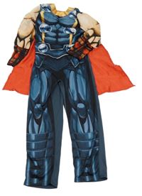 Kostým - tmavomodrý vzorovaný overal s červeným pláštěm marvel