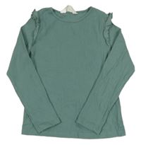 Zelené žebrované triko s volánky H&M