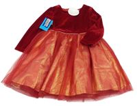 Nové - rubínové sametové šaty s tylovou sukní 