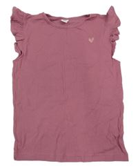 Starorůžové žebrované tričko s volánkem Yigga