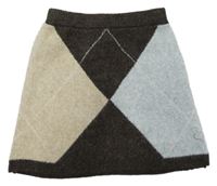 Hnědo-modro-béžová vlněná sukně Primark