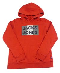 Červená mikina s logem a kapucí Jack & Jones