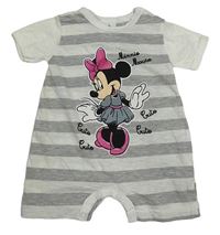 Bílo-šedý pruhovaný kraťasový overal s Minnie Disney