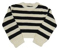 Bílo-černý pruhovaný perforovaný crop svetr H&M
