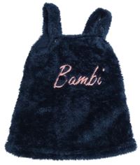 Tmavomodré chlupaté laclové šaty s nápisem zn. Primark