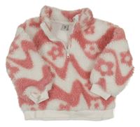 Bílo-růžová huňatá vzorovaná mikina Tu