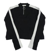 Černo-bílý žebrovaný crop svetr H&M