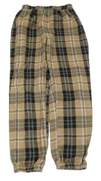 Hnědo-černo-šedé kostkované domácí kalhoty Shein