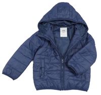 Tmavomodrá šusťáková zateplená bunda s kapucí Sinsay