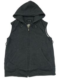 Tmavošedá tepláková vesta s kapucí