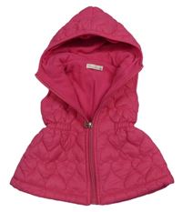 Fuchsiová šusťáková zateplená vesta se srdíčky a kapucí 