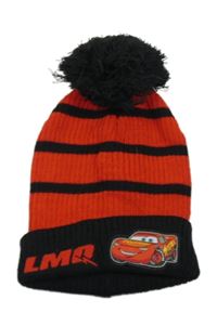 Černo-červená pruhovaná čepice s bambulí - Auta 