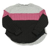 Černo-růžovo-šedý žebrovaný úpletový svetr Shein