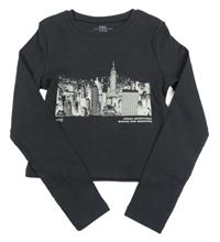 Antracitové žebrované crop triko s potiskem M&S