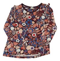 Vínovo-růžovo-modré květované triko Tu