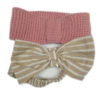 2set - 2x čelenka - růžová pletená + béžovo-bílá pruhovaná s mašlí 