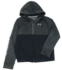 Černo-tmavošedá melírovaná propínací mikina s logem a kapucí Under Armour