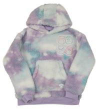 Lila-bílo-modrá batikovaná huňatá mikina s kapucí - Squishmallows