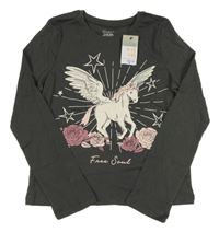 Nové - Antracitové triko s jednorožcem Primark