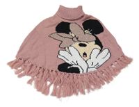 Růžové svetrové pončo s Minnie a rolákem a třásněmi H&M