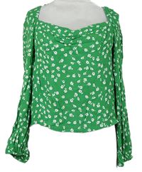 Dámská zelená kytičkovaná crop halenka H&M