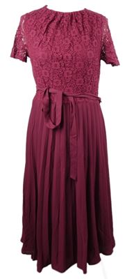 Dámské purpurové plisované midi šaty s krajkovým živůtkem a páskem Dorothy Perkins