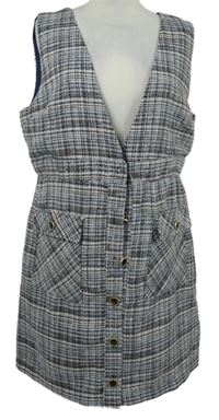 Nové - Dámské tmavomodro-bílé kostkované pletené šaty s gombíky Quiz 