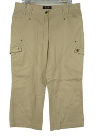 Dámské béžové plátěné capri kalhoty s kapsami 