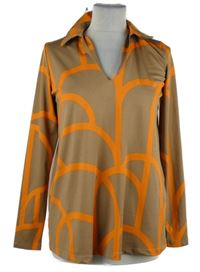 Dámská béžovo-oranžová vzorovaná halenka s límečkem Amisu 