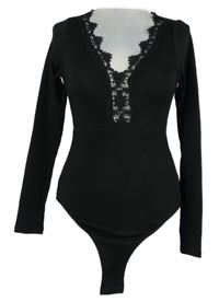 Dámské černé žebrované body s krajkou H&M