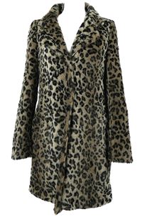 Dámský černo-béžový vzorovaný kožešinový kabát Oui