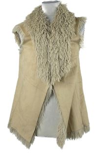 Dámská béžová semišová vesta s kožíškem 