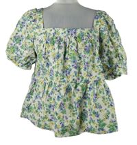 Dámská bílo-barevná kytičkovaná peplum halenka New Look