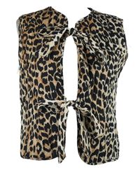 Dámská černo-béžová vzorovaná šusťáková zateplená vesta na zavazování