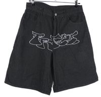 Pánské černé riflové kraťasy s výšivkou 