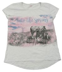 Bílo-růžové tričko s koníky a nápisem Yigga