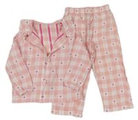 Růžovo-bílé kostkované flanelové pyžamo s hvězdičkami Matalan