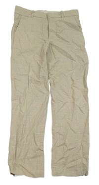 Nové- Béžové melírované slavnostní lněné kalhoty H&M
