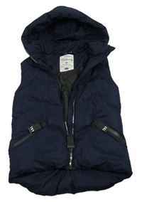 Tmavomodrá šusťáková zateplená vesta s kapucí Tokyo laundry