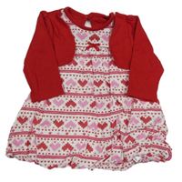 Bílo-červeno-růžové vzorované šaty s bolerkem George