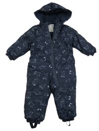 Tmavomodrá šusťáková zimní kombinéza s medvědy a kapucí Dopodopo
