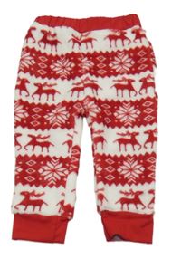 Bílo-červené vzorované chlupaté domácí kalhoty