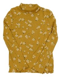 Hořčicový květinový žebrovaný rolák C&A